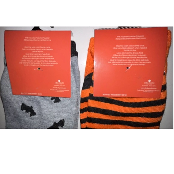 RIP Halloween Crew Socks 2 Pair Women 4-10 Gray Orange w Jack O'lantern Cat Bat - Picture 4 of 8